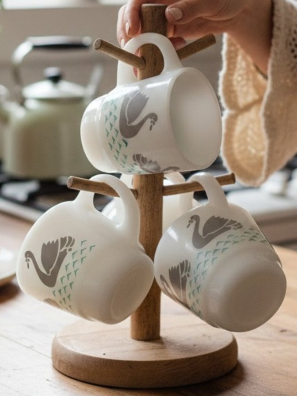 Vintage Termocrisa Mugs‎ x 3 Heatproof Grey Swan Milk Glass Stackable Mexico